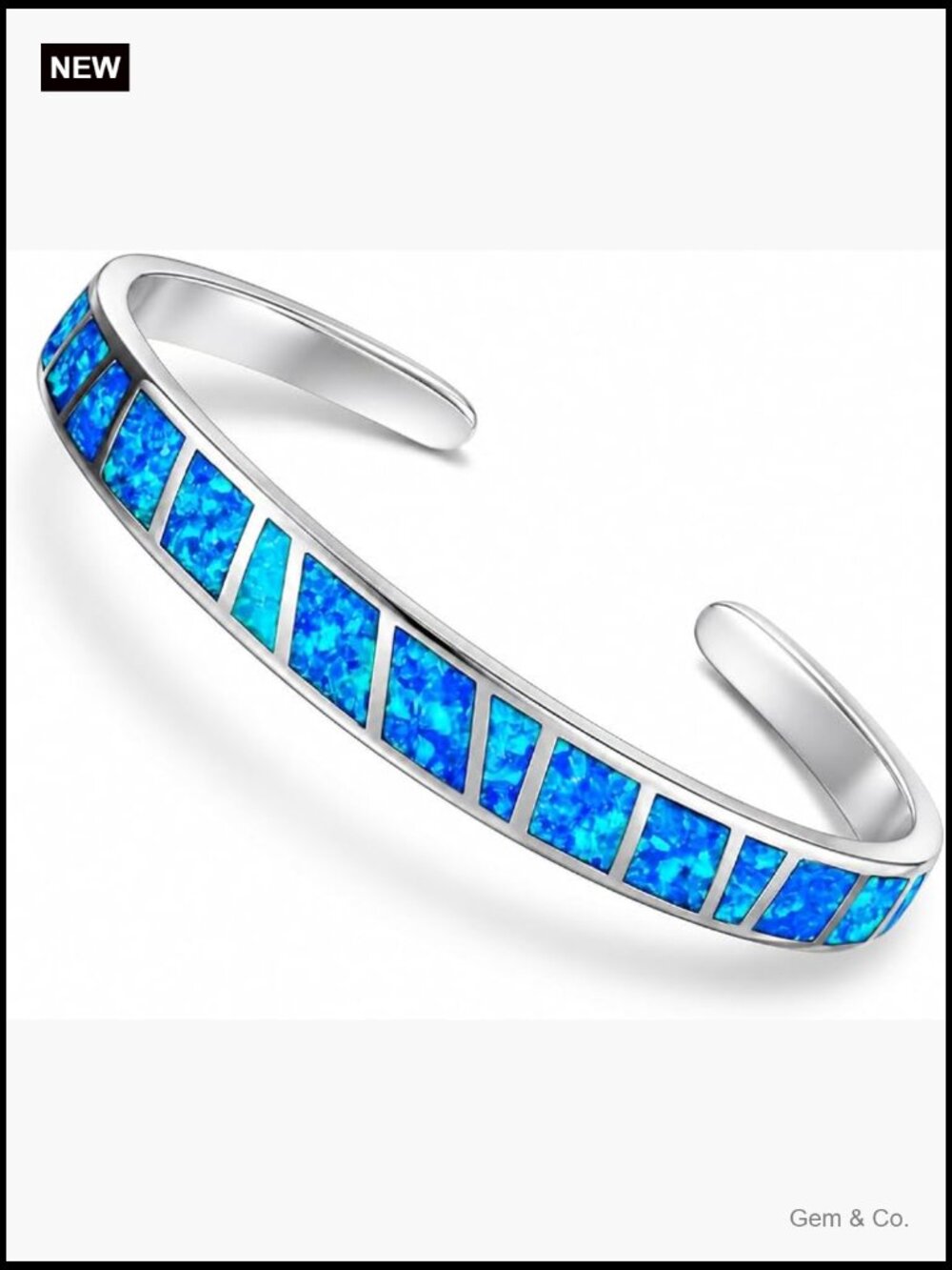 Blue Fire Opal Cuff Bracelet – Adjustable Silver Bangle, Boho Southwestern